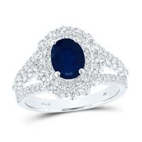 14k White Gold Oval Blue Sapphire Solitaire Diamond Ring 2-1/3 Cttw