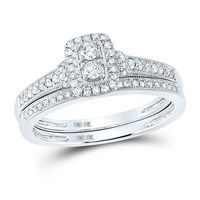 10k White Gold Round Diamond 2-Stone Bridal Wedding Ring Set 1/3 Cttw