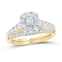 14k Yellow Gold Emerald Diamond Halo Bridal Wedding Ring Set 1 Cttw (Certified)