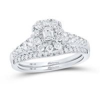 14k White Gold Emerald Diamond Halo Bridal Wedding Ring Set 1 Cttw (Certified)