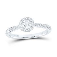 14k White Gold Round Diamond Halo Bridal Engagement Ring 1/2 Cttw (Certified)