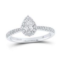 14k White Gold Pear Diamond Halo Bridal Engagement Ring 5/8 Cttw (Certified)