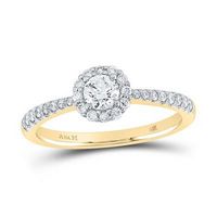 14k Yellow Gold Round Diamond Halo Bridal Engagement Ring 1/2 Cttw (Certified)