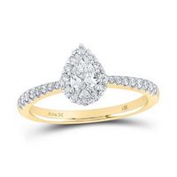 14k Yellow Gold Pear Diamond Halo Bridal Engagement Ring 5/8 Cttw (Certified)