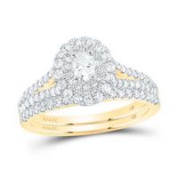 14k Yellow Gold Oval Diamond Halo Bridal Wedding Ring Set 1 Cttw (Certified)