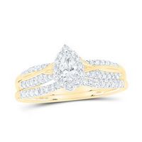 10k Yellow Gold Pear Diamond Halo Bridal Wedding Ring Set 1/2 Cttw (Certified)