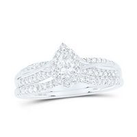 10k White Gold Pear Diamond Halo Bridal Wedding Ring Set 1/2 Cttw (Certified)