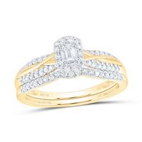 10k Yellow Gold Emerald Diamond Halo Bridal Wedding Ring Set 1/2 Cttw (Certified)