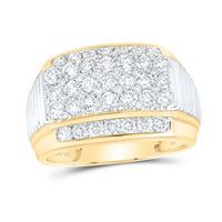 10k Yellow Gold Round Diamond Ribbed Pave Band Ring 2 Cttw