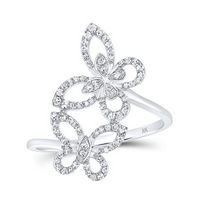 10k White Gold Round Diamond Double Butterfly Ring 1/4 Cttw
