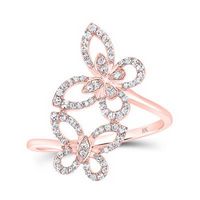 10k Rose Gold Round Diamond Double Butterfly Ring 1/3 Cttw