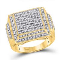 10k Yellow Gold Round Diamond Square Cluster Ring 5/8 Cttw