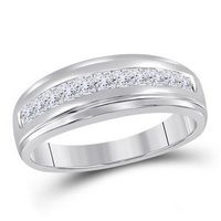 10k White Gold Princess Diamond Single Row Wedding Band Ring 1/2 Cttw