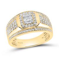 14k Yellow Gold Baguette Diamond Square Cluster Ring 1 Cttw