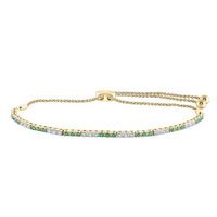 14k Yellow Gold Round Emerald Diamond Bolo Bracelet 3/4 Cttw