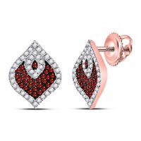 10K Rose Gold Round Red Diamond Cluster Earrings 3/8 Cttw