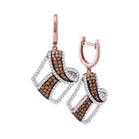 10K Rose Gold Round Brown Diamond Dangle Earrings 1-3/4 Cttw