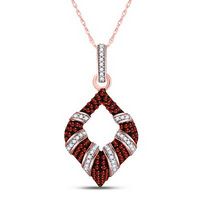 10K Rose Gold Round Red Diamond Striped Oval Pendant 1/3 Cttw