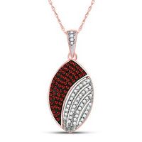 10K Rose Gold Round Red Diamond Oval Pendant 1/3 Cttw
