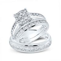 14k White Gold Round Diamond Cluster Matching Wedding Ring Set 1-3/4 Cttw