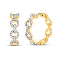 10K Yellow Gold Round Diamond Cable Link Hoop Earrings 1/3 Cttw
