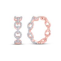 10K Rose Gold Round Diamond Cable Link Hoop Earrings 1/3 Cttw
