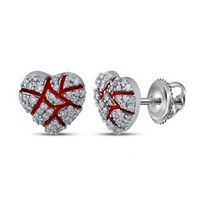 10K White Gold Round Diamond Broken Heart Cluster Earrings 1/2 Cttw
