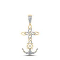 10K Yellow Gold Round Diamond Anchor Cross Charm Pendant 3/8 Cttw