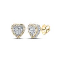 10K Yellow Gold Baguette Diamond Heart Earrings 1/2 Cttw