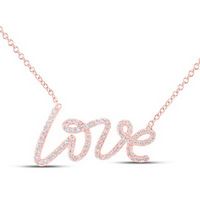 10K Rose Gold Round Diamond Love Fashion Necklace 1/4 Cttw