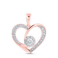 10K Rose Gold Round Diamond Heart Pendant 3/8 Cttw