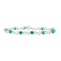 Sterling Silver Heart Synthetic Emerald Infinity Bracelet 5/8 Cttw