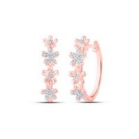 10K Rose Gold Round Diamond Flower Hoop Earrings 1/8 Cttw