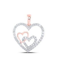 10K Rose Gold Round Diamond Nested Heart Nicoles Dream Collection Pendant 3/8 Cttw