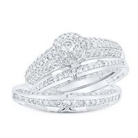 10k White Gold Round Diamond Halo Nicoles Dream Collection Matching Wedding Ring Set 1 Cttw
