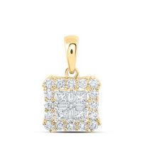 10K Yellow Gold Princess Diamond Square Nicoles Dream Collection Pendant 5/8 Cttw