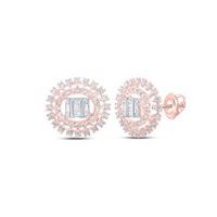 10K Rose Gold Round Diamond Circle Cluster Earrings 7/8 Cttw