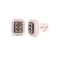 10K Rose Gold Round Brown Diamond Cluster Earrings 3/4 Cttw