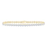 10K Yellow Gold Round Diamond Cluster Link Fashion Bracelet 3-1/5 Cttw