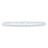 10K White Gold Round Diamond Cluster Link Fashion Bracelet 3-1/5 Cttw