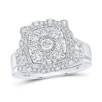 10K White Gold Round Diamond Cluster Bridal Nicoles Dream Collection Wedding Ring Set 1 Cttw