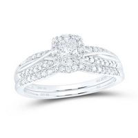 10K White Gold Princess Diamond Halo Bridal Wedding Ring Set 1/2 Cttw (Certified)