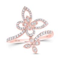 10K Rose Gold Round Diamond Bypass Butterfly Ring 1/3 Cttw