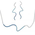 Sterling Silver Squiggle Line with Clear, Sky Blue and Dark Blue CZ%27s Necklace and Earrings Set