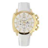 Nero Men'S Giorgio Milano Stainless Steel Ip Gold And Ip White Case With White Leather Strap