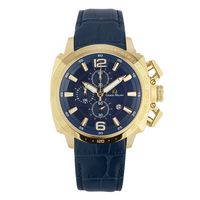 Nero Men'S Giorgio Milano Stainless Steel Ip Gold And Ip Blue Case With Blue Leather Strap
