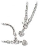 Silver Diamond Heart Dangle Bracelet and Necklace