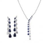 Silver Graduated Teardrop Clear CZ and Sapphire Nano Design Necklace and Earring Set