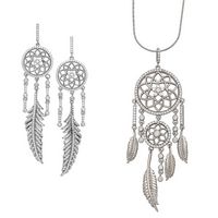 Silver Dangling Dream Catcher Pendant and Earring Set