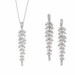 Silver Vine Design with Marquise Shape 5A Clear CZ Pendant and Earring Set